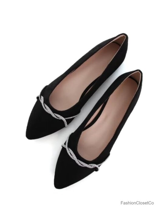 Shoes - Womens Suede Pointed Toe Rhinestone Ballet Flats Slip On Comfort Dress Shoes